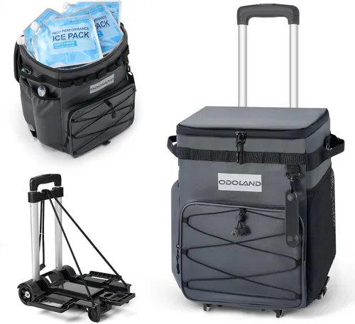 Vista 10 de Odoland 72 Can Rolling Cooler Bag with Wheels & Handle, Collapsible Insulated Ice Chest for Beach, Camping & Tailgating - Portable Travel Soft
