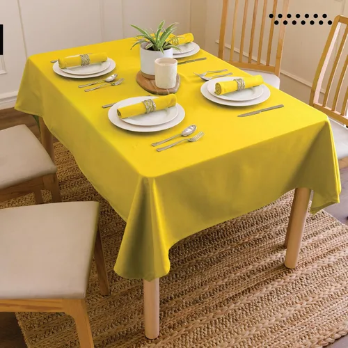 Vista 2 de Encasa XO Mantel de algodón rectangular 56"x72" Sunbeam Yellow Lona de algodón 100% puro Lavable a máquina Comedor en interiores y exteriores