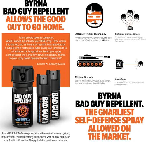 Vista 3 de Byrna BGR MAX Spray de Pimienta + Gas Lacrimógeno Máximo Poder de Detención Tecnología de Marcado UV con Rastreador de Agresores Spray