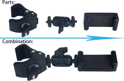 Vista 4 de Phone Holder with Clamp for Golf Cart Universal Phone Mount Holder for Bicycle, Wheelchair, Stroller Mic Stand Phone Holder