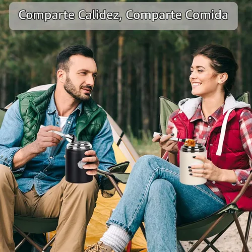 Vista 7 de HOUSETEC Termo para comida caliente – Contenedor de alimentos aislado con tenedor y cuchara plegable, termo de alimentos a prueba de fugas, termo