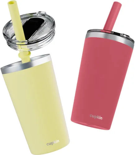 Vista 19 de CUPKIN - Taza apilable de acero inoxidable para niños, taza para batidos, tazas aisladas con recubrimiento en polvo, tapa libre de BPA y pajilla