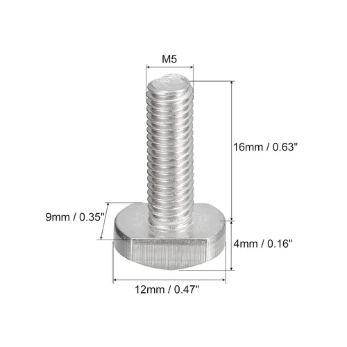 Vista 2 de uxcell Pernos de ranura en T, 5 piezas M5x16mm ranura en T Pernos deslizantes Pernos deslizantes 304 Tornillos en forma de T de acero inoxidable
