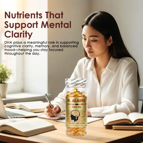 Vista 2 de Aceite de pescado Omega-3 de Alaska 1000 mg cápsulas blandas – capturado en la naturaleza, purificado y de origen sostenible – rico en EPA y DHA