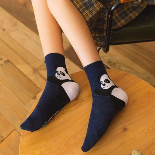 Vista 6 de Yisowank 5 pares de calcetines de panda para mujer, calcetines de algodón, calcetines de gato, perro, conejo, oso