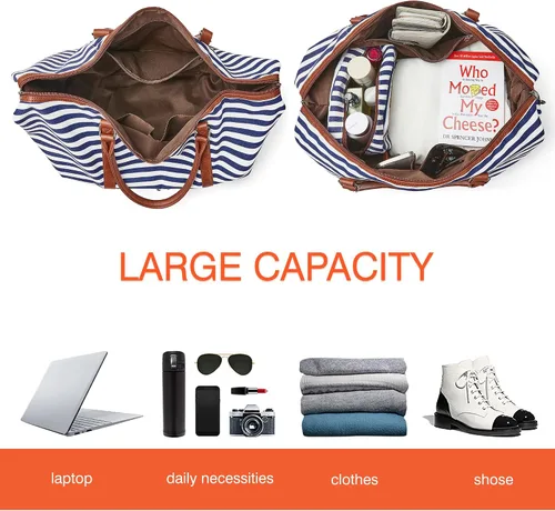 Vista 4 de OPAGE Bolsa de fin de semana para mujeres y hombres, bolsa de lona grande con compartimento para zapatos, bolsa de viaje con funda de carretera