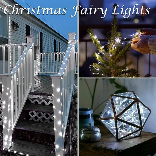 Vista 2 de BOSSERN - Guirnalda de luces de Navidad a batería, con control remoto, 60 LED, 8 modos, regulable, con temporizador y función de memoria Blanco