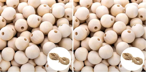 Vista 8 de Foraineam 200 cuentas de madera redondas de 1 pulgada / 0.984 in, cuentas espaciadoras de madera natural sin terminar, cuentas sueltas de madera