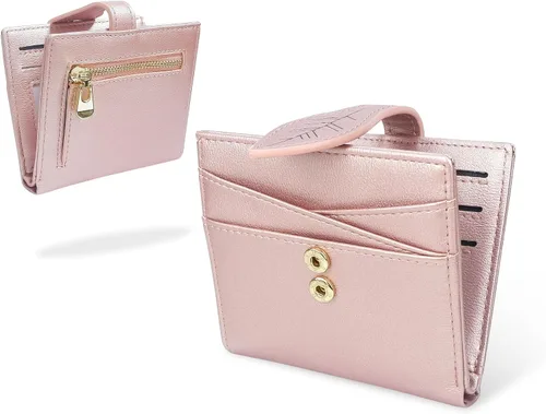 Vista 10 de CONISY Cartera pequeña para mujer, con bloqueo RFID, de piel, delgada, plegable, bolsillo frontal, cartera para mujer con cremallera, Negro, Moderno