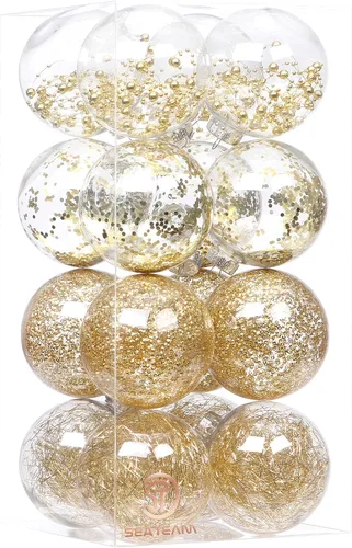 Vista 26 de Sea Team Juego de bolas de Navidad de plástico transparente, inastillables, varios tamaños, bolas decorativas de Navidad con decoraciones delicadas