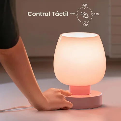 Vista 3 de Lámpara de Mesa de Noche Táctil - Lámpara Pequeña Rosa para Dormitorio con Puertos de Carga USB C+A, Regulable de 3 Niveles, Lámpara de Escritorio