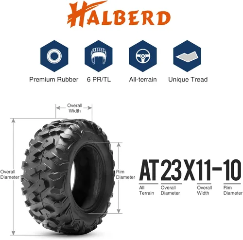 Vista 4 de HALBERD 6PLY Neumáticos ATV 23x11-10, Neumáticos Todo Terreno 23x11x10 para Arena ATV UTV Fuera de Camino Profundidad de Banda de Rodadura de 15mm