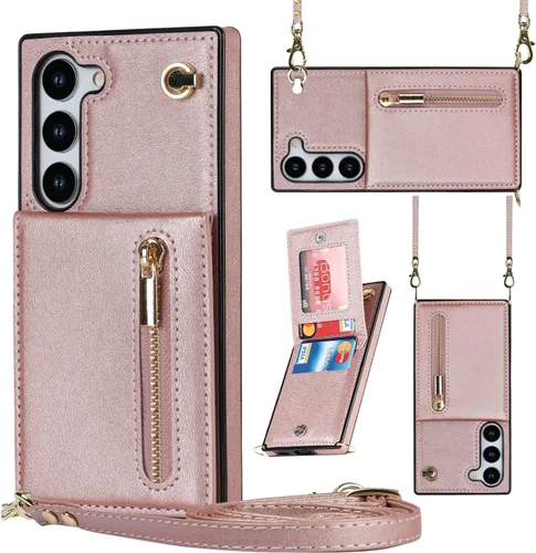 Vista 22 de Funda para teléfono Samsung Galaxy S9 con correa cruzada, tarjetero de cuero, con cordón, ranuras de crédito, cierre magnético, accesorios para Negro