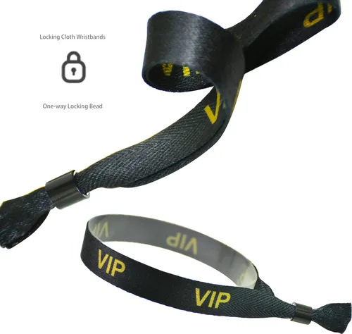 Vista 2 de 100 pulseras de tela VIP para eventos, pulseras de tela desechables RPET (negro)