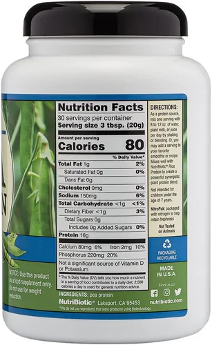 Vista 3 de NutriBiotic Proteína de guisante simple, 21 onzas, proteína vegetal vegana baja en carbohidratos, 100% cultivada y procesada en los Estados Unidos