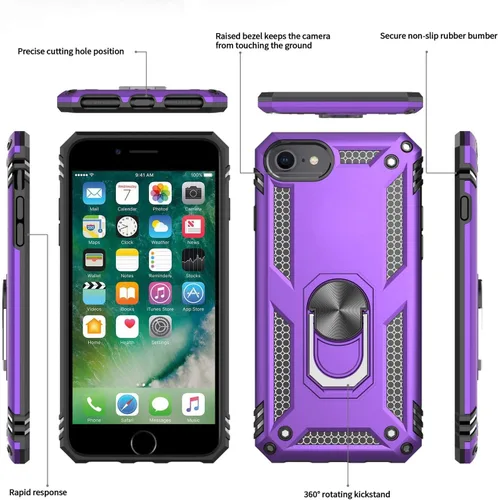 Vista 2 de LeYi Funda para iPhone SE con 2 protectores de pantalla de vidrio templado, funda de grado militar con soporte de anillo magnético para iPhone SE