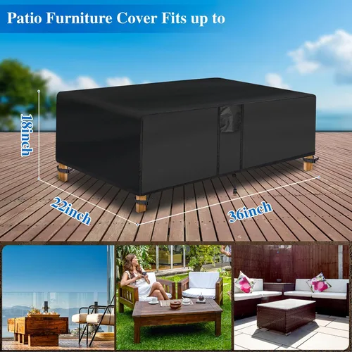 Vista 2 de Funda para Mesa de Café de Exterior - Funda Impermeable Rectangular para Mesa de Café de Patio (36L x 22A x 18Al pulgadas, Negro) Fundas