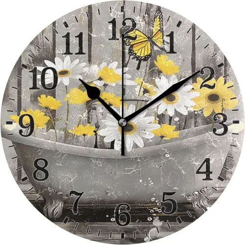Vista 52 de JUNZAN Reloj de bañera con vino romántico espumoso y velas, reloj de pared silencioso de 10 pulgadas, pequeño reloj redondo, decoración de cocina