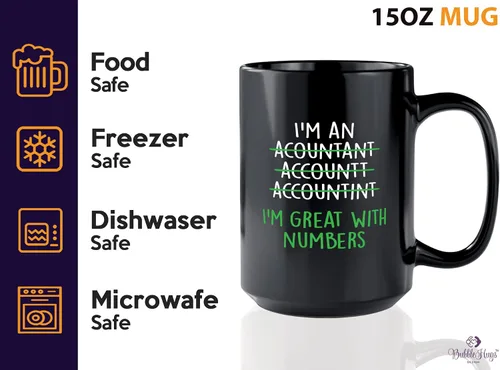 Vista 4 de Taza de café de contabilidad de 15 onzas, color negro, ideal con números, contador auditor de CPA, emplazado, compañero de trabajo, contable