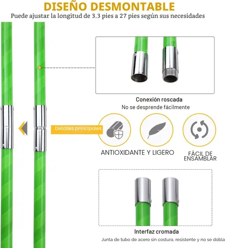 Vista 3 de Podadora de poste de árbol de 27 pies, ramas manuales, recortadora de ramas de árbol, herramientas de jardín, sierras de poste de mano, sistema