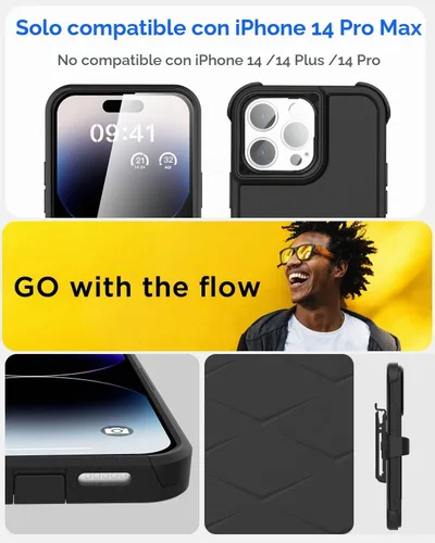 Vista 2 de AICase Funda para iPhone 14 Pro Max con protector de pantalla de vidrio + lente de cámara, resistente protección contra caídas, cuerpo completo