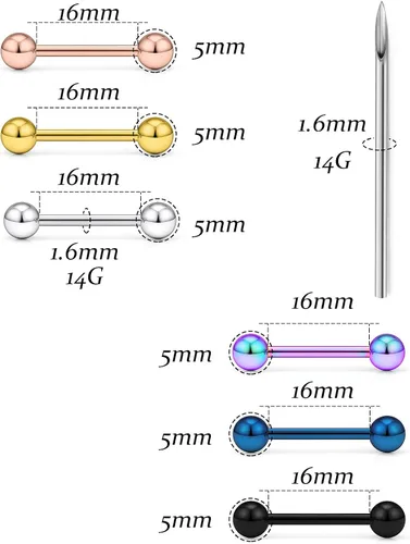 Vista 5 de Heienngy - Kit de piercings de 14G anillos de lengua anillos quirúrgicos de acero inoxidable para pezónlengua kit de joyería de calibre 14 agujas