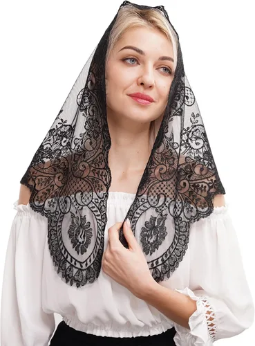 Vista 6 de Mantilla triangular de encaje para cubrir la cabeza de la iglesia católica