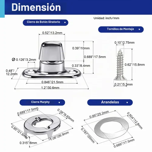 Vista 2 de 30 Sets Twist Lock Fasteners with Turn Buttons and Eyelet Screws