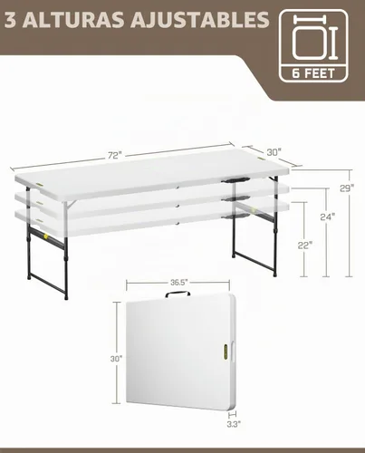 Vista 2 de FanttikOutdoor Mesa plegable de plástico de 6 pies de ajuste rápido para Granito blanco