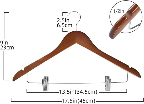 Vista 2 de Paquete de 20 perchas de madera con clips, perchas de madera de alta calidad para trajes, faldas con clips, colgador de madera en S con clips