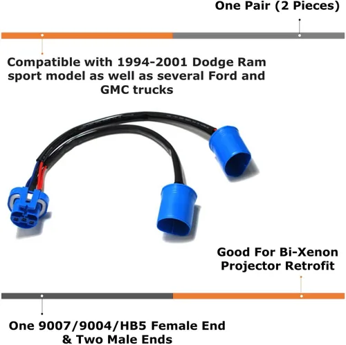 Vista 2 de iJDMTOY 9007 HB5 - Cables de fusión de 2 vías compatibles con el uso de conversión de retroadaptación de luz del mercado de accesorios