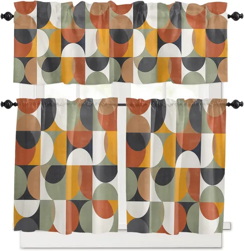 Vista 10 de Cortinas de cocina de Navidad, cenefa semitransparente ajustable con lazo, muñeco de nieve, copo de nieve, bolsillo para barra, tratamiento
