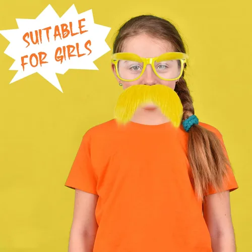 Vista 3 de AIHSUMC Bigote amarillo y cejas con gafas, accesorios de disfraz de Halloween para adultos y niños, barba falsa divertida fiesta recuerdo cosplay