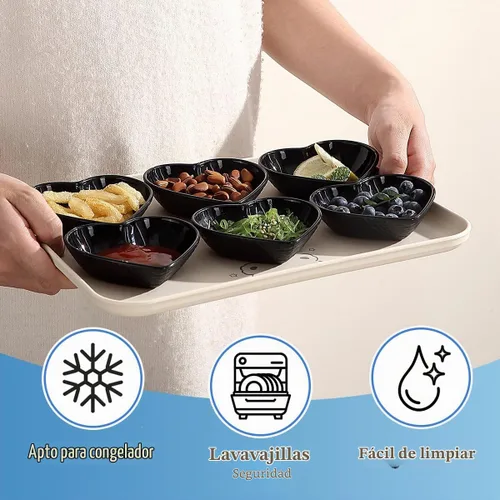 Vista 3 de HOMQUEN Cuencos para inmersión, plato de salsa de soja de 3 onzas, juego de 6 cuencos pequeños de plástico Pturdy, mini platos de aperitivo con Negro