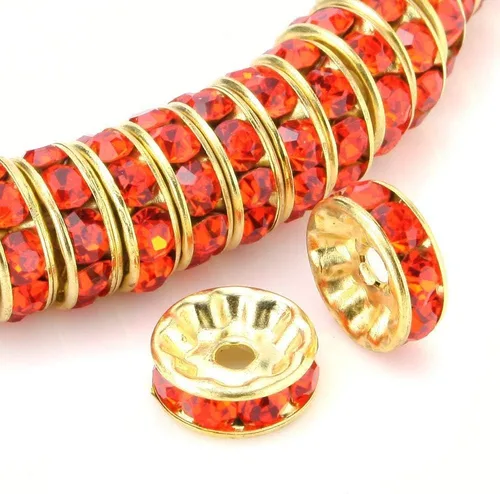 Vista 28 de RUBYCA 100 unidades de cuentas espaciadoras redondas estilo Rondelle en tono dorado de 10 mm, cristal checo AB blanco