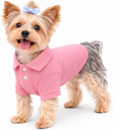 Vista 23 de lovelonglong Polo básico para perro, de algodón de primera calidad, para perros grandes, medianos y pequeños, con cuello de dos botones, color Negro