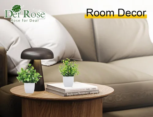 Vista 5 de Der Rose Paquete de 6 plantas artificiales pequeñas en macetas para el hogar, dormitorio, sala de estar, decoración interior (verde) Green