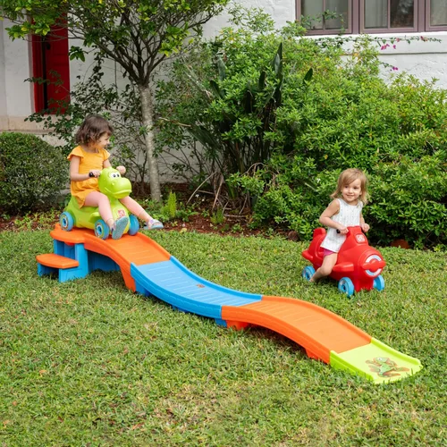Vista 2 de Step2 Dino Dash Up & Down Roller Coaster para niños, vehículo de juguete para empujar, juego de interior/exterior, hecho de plástico duradero