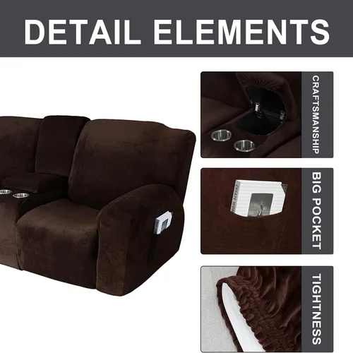 Vista 4 de Aedlcal Fundas para sofá reclinable, 10 piezas, fundas de sofá reclinable de felpa de terciopelo con consola central, con bolsillo lateral