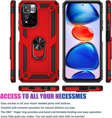 Vista 2 de Funda para Redmi Note 11 Pro 4G/Note 11E Pro con protector de pantalla de vidrio templado, [grado militar] Soporte magnético para montaje en anillo