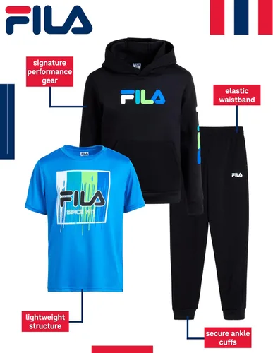 Vista 2 de Fila Conjunto deportivo deportivo para niños, sudadera con capucha de rendimiento de 3 piezas, pantalones deportivos, camiseta - Conjunto de ropa