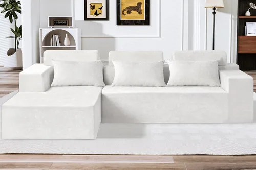 Vista 30 de HABUTWAY Sofá modular modular de 101 pulgadas con asiento profundo, moderno sofá convertible en forma de L, sofá tapizado con diván para sala