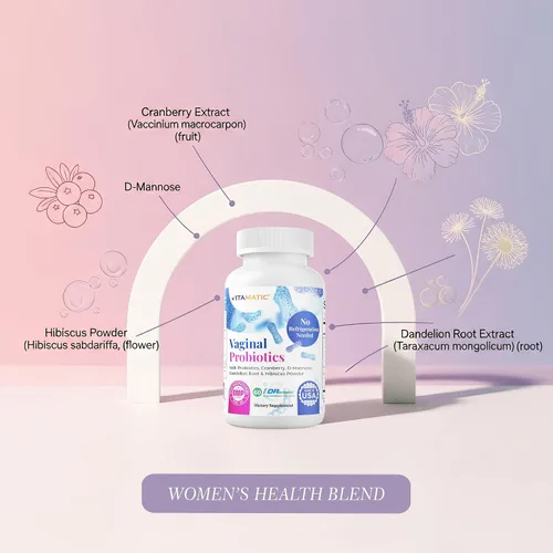 Vista 4 de Vitamatic Probióticos vaginales para mujeres – 20 mil millones de UFC, equilibrio de pH y control de olores, 60 cápsulas DR con prebióticos