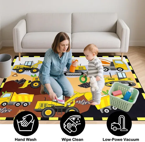 Vista 4 de Alfombras de construcción para habitación de niños de 2 x 3 pies, alfombra de juego para autos y camiones, alfombra de coche para niños, alfombra