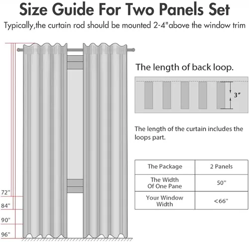 Vista 8 de MIULEE Cortinas 100% opacas de 84 pulgadas de largo de lino, cortinas y drapeados, juego de 2 paneles para dormitorio, pestaña trasera, sala