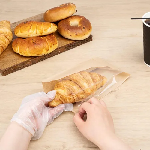 Vista 5 de Bag Tek Bolsa de pan rectangular de papel kraft pequeña - con ventana lateral - 4 3/4" x 2 3/4" x 8 1/2" - Caja de 100 unidades - Restaurantware