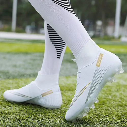 Vista 4 de Unisex-Cleats Soccer Shoes for Big Boy Fgag High-top Spikes Football Shoes for Younth Professional Training Turf Indoor Ankle Boots Athletic Sneaker