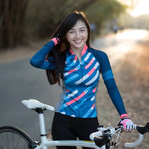 Vista 6 de Mysenlan - Conjunto de camiseta de ciclismo de manga larga transpirable con acolchado 3D, pantalones largos para bicicleta