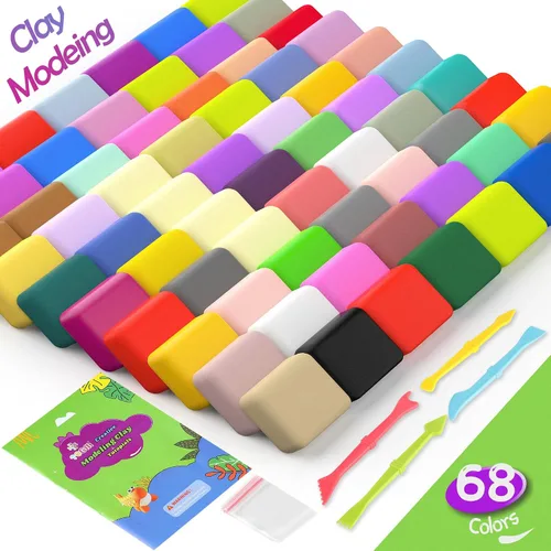Vista 2 de Arcilla seca al aire para niños, kit de arcilla de modelado de 68 colores con herramientas de esculpir, modelo de arcilla mágica, regalo de artes