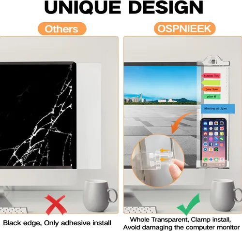 Vista 3 de Tableros de notas para monitor para computadora, paquete de 2 unidades (izquierda y derecha) multifunción de acrílico para recordatorio, panel